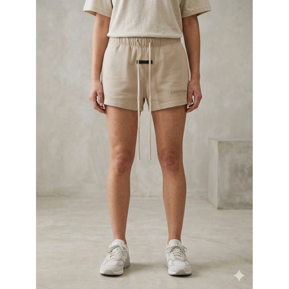Fear of God Essentials Sweat Shorts Tan Khaki Mens Size S FOG Fleece Logo